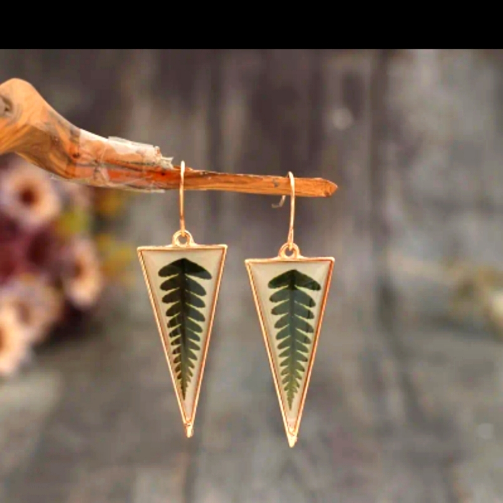 5 for $25 Elegant Gold and Green Triangle Earrings